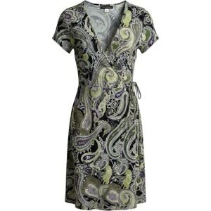 Apt 9 Womens Green Purple Paisley Short Sleeve Wrap Dress Size M V-Neck Tie Side
